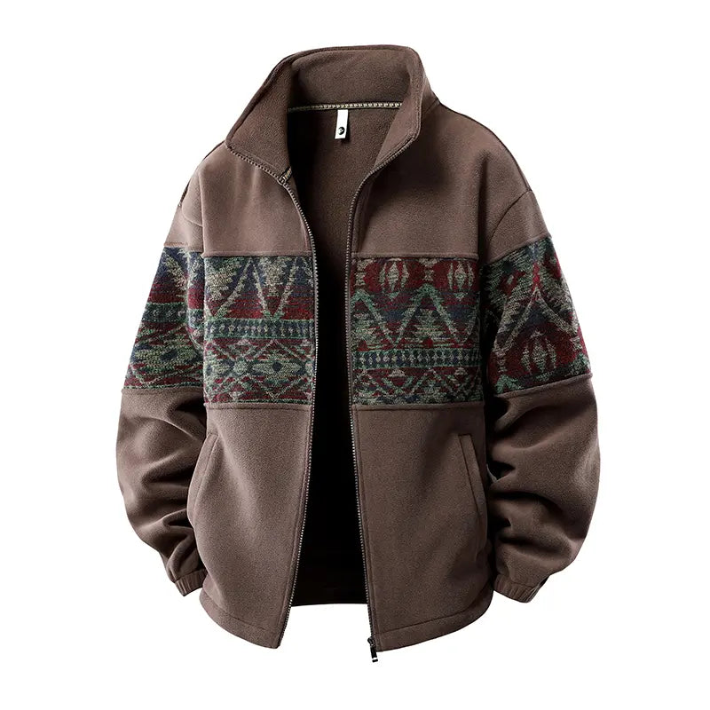 Men's Retro Ethnic Fleece Lined Zip Up Stand Collar Cardigan Jacket, 4-Pack