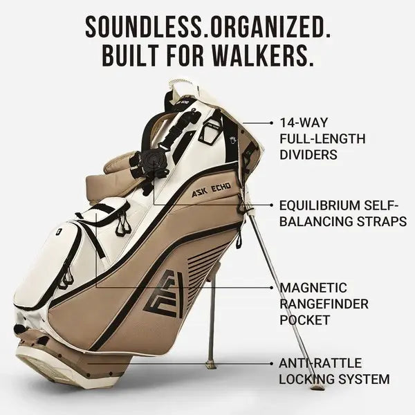 Quiet Hybrid Stand Golf Bag Toasted Almond, Cart & Carry Compatible