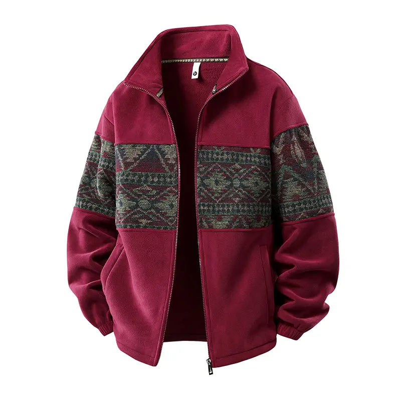 Men's Retro Ethnic Fleece Lined Zip Up Stand Collar Cardigan Jacket, 4-Pack