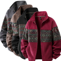 Men's Retro Ethnic Fleece Lined Zip Up Stand Collar Cardigan Jacket, 4-Pack