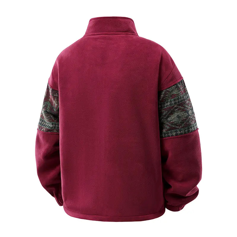 Men's Retro Ethnic Fleece Lined Zip Up Stand Collar Cardigan Jacket, 4-Pack