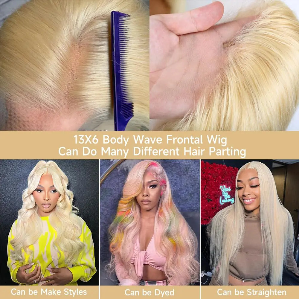 GK 13x6 613 Blonde Human Hair Lace Front Wig 180 Density Glueless