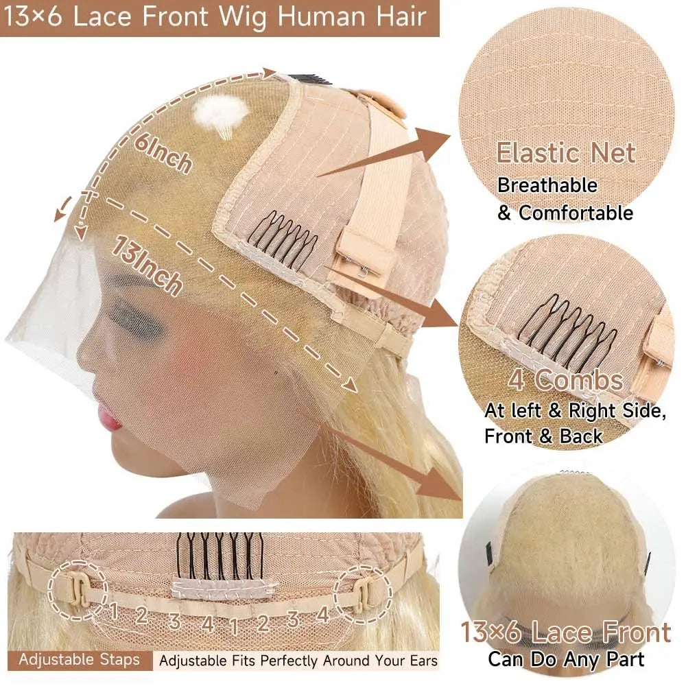 GK 13x6 613 Blonde Human Hair Lace Front Wig 180 Density Glueless