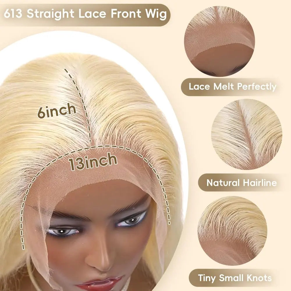 GK 13x6 613 Blonde Human Hair Lace Front Wig 180 Density Glueless